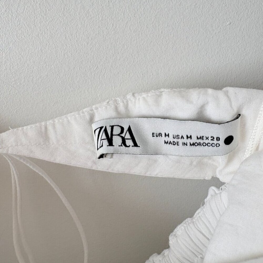 Zara Strapless Bubble Cotton Poplin Mini Dress White Size Medium Blogger Fav - Picture 9 of 11